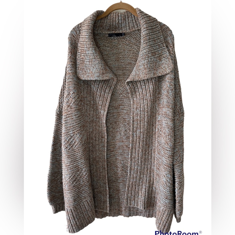 Prana Sukie Chunky Knit Sweater Duster Cardigan Size L tan/blue